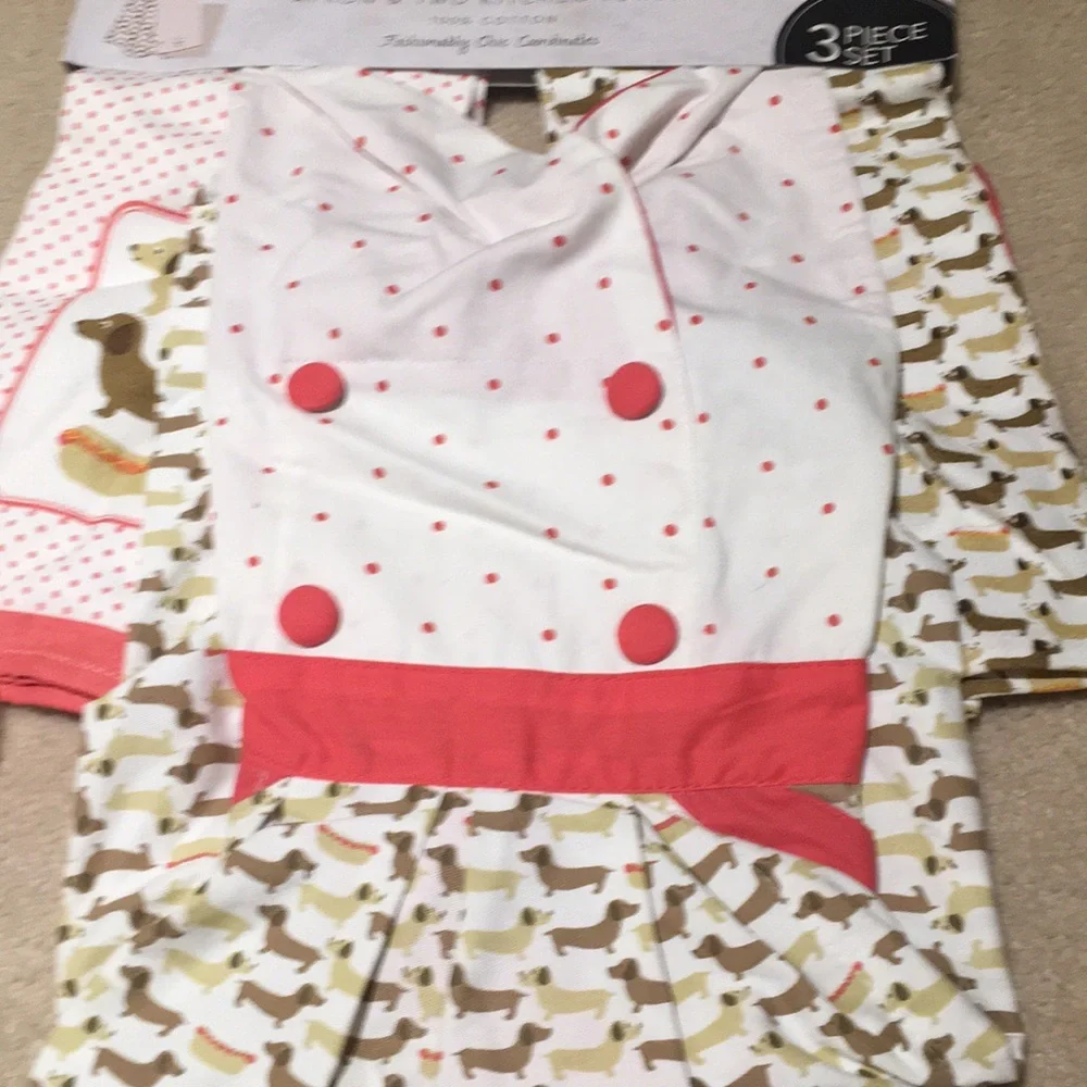 Dachshund themed apron and dish towel set .
